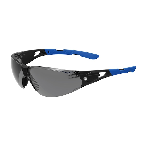 Ge Safety Glasses, Anti-Fog & Anti-Scratch, Smoke Lens, Black/Blue Frame GE205SAF - main